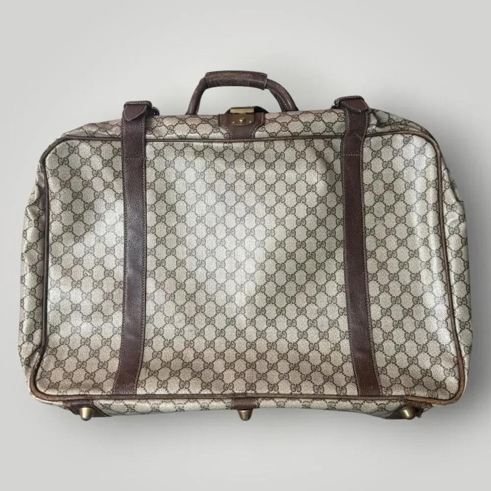 Vintage Gucci GG Monogram Vinyl Coated Canvas Travel Suitcase 70's AS IS
